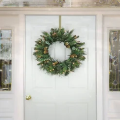Hot National Tree Company First Traditions Collection, 24" Pre-Lit Artificial North Conway Wreath With Glittery Cones And Eucalyptus