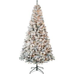 Sale National Tree Company First Traditions Pre-Lit Acacia Flocked Tree Christmas Tree, Clear Incandescent Lights, Plug In, 7.5 Ft