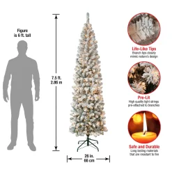 New National Tree Company First Traditions Pre-Lit Acacia Flocked Tree Slim Christmas Tree, Clear Incandescent Lights, Plug In, 7.5 Ft