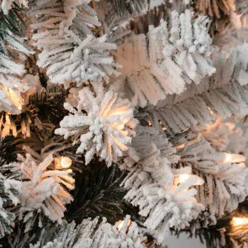 Best Sale National Tree Company First Traditions Pre-Lit Acacia Flocked Tree Christmas Tree, Clear Incandescent Lights, Plug In, 7.5 Ft