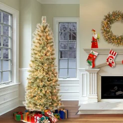 Best Sale National Tree Company First Traditions Pre-Lit Arcadia Pine Cashmere Slim Christmas Tree, Clear Incandescent Lights, Plug In, 6 Ft