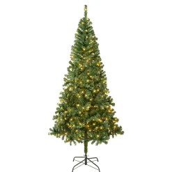 First Traditions Pre-Lit Artificial Linden Spruce Christmas Tree, Warm White Led Lights, Plug In, 7.5 Ft^National Tree Company Clearance