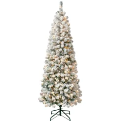 Cheap National Tree Company First Traditions Pre-Lit Acacia Flocked Tree Medium Christmas Tree, Clear Incandescent Lights, Plug In, 6 Ft