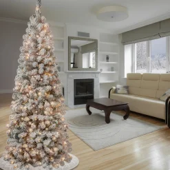 Cheap National Tree Company First Traditions Pre-Lit Acacia Flocked Tree Medium Christmas Tree, Clear Incandescent Lights, Plug In, 6 Ft