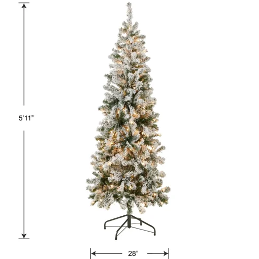 Cheap National Tree Company First Traditions Pre-Lit Acacia Flocked Tree Medium Christmas Tree, Clear Incandescent Lights, Plug In, 6 Ft