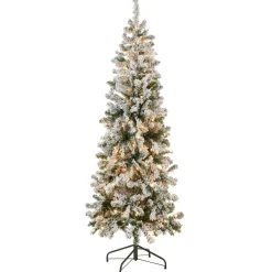 Cheap National Tree Company First Traditions Pre-Lit Acacia Flocked Tree Medium Christmas Tree, Clear Incandescent Lights, Plug In, 6 Ft