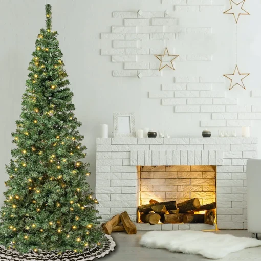 Best National Tree Company First Traditions Pre-Lit Artificial Linden Spruce Christmas Tree, Warm White Led Lights, Plug In, 7.5 Ft