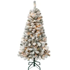 Outlet National Tree Company First Traditions Pre-Lit Acacia Flocked Tree Christmas Tree, Clear Incandescent Lights, Plug In, 4.5 Ft