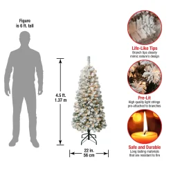 New National Tree Company First Traditions Pre-Lit Acacia Flocked Tree Medium Christmas Tree, Clear Incandescent Lights, Plug In, 4.5 Ft