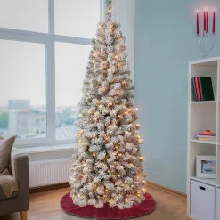 Clearance National Tree Company First Traditions Pre-Lit Acacia Flocked Tree Slim Christmas Tree, Clear Incandescent Lights, Plug In, 6 Ft
