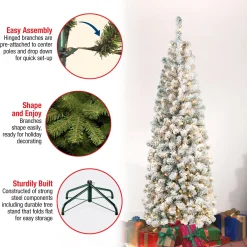 Clearance National Tree Company First Traditions Pre-Lit Acacia Flocked Tree Slim Christmas Tree, Clear Incandescent Lights, Plug In, 6 Ft