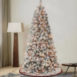 Cheap National Tree Company First Traditions Pre-Lit Acacia Flocked Tree Christmas Tree, Clear Incandescent Lights, Plug In, 6 Ft