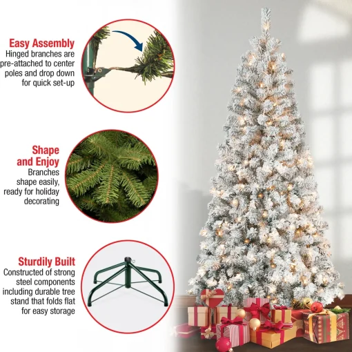 Cheap National Tree Company First Traditions Pre-Lit Acacia Flocked Tree Christmas Tree, Clear Incandescent Lights, Plug In, 6 Ft