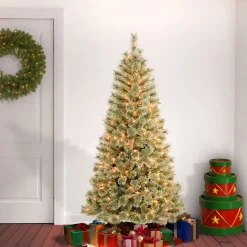 New National Tree Company First Traditions Pre-Lit Arcadia Pine Cashmere Christmas Tree, Clear Incandescent Lights, Plug In, 6 Ft