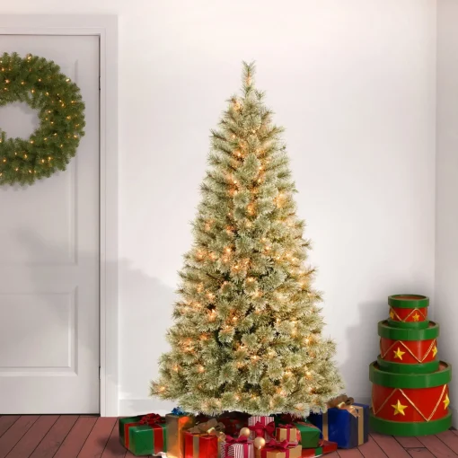 New National Tree Company First Traditions Pre-Lit Arcadia Pine Cashmere Christmas Tree, Clear Incandescent Lights, Plug In, 6 Ft