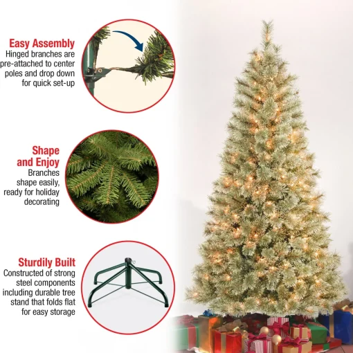 New National Tree Company First Traditions Pre-Lit Arcadia Pine Cashmere Christmas Tree, Clear Incandescent Lights, Plug In, 6 Ft