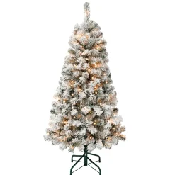First Traditions Pre-Lit Acacia Flocked Tree Christmas Tree, Clear Incandescent Lights, Plug In, 4.5 Ft^National Tree Company Cheap
