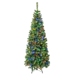 First Traditions Pre-Lit Artificial Linden Spruce Christmas Tree, Multicolor Led Lights, Plug In, 6 Ft^National Tree Company Hot