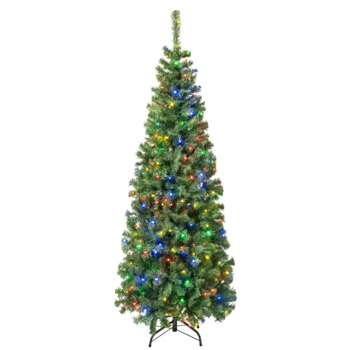 First Traditions Pre-Lit Artificial Linden Spruce Christmas Tree, Multicolor Led Lights, Plug In, 6 Ft^National Tree Company Hot