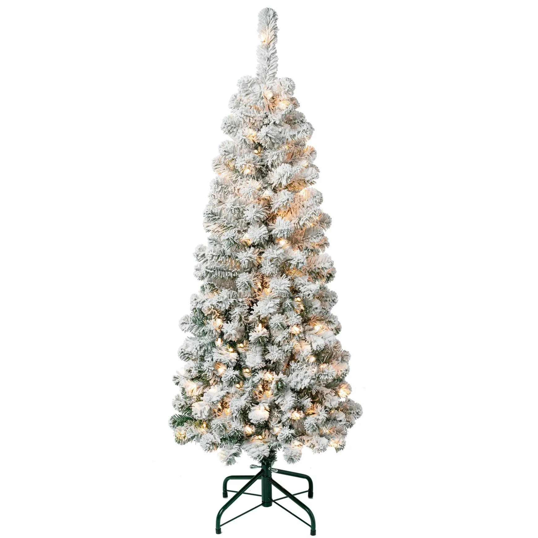 Online National Tree Company First Traditions Pre-Lit Acacia Flocked Tree Slim Christmas Tree, Clear Incandescent Lights, Plug In, 4.5 Ft