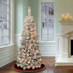 Online National Tree Company First Traditions Pre-Lit Acacia Flocked Tree Slim Christmas Tree, Clear Incandescent Lights, Plug In, 4.5 Ft