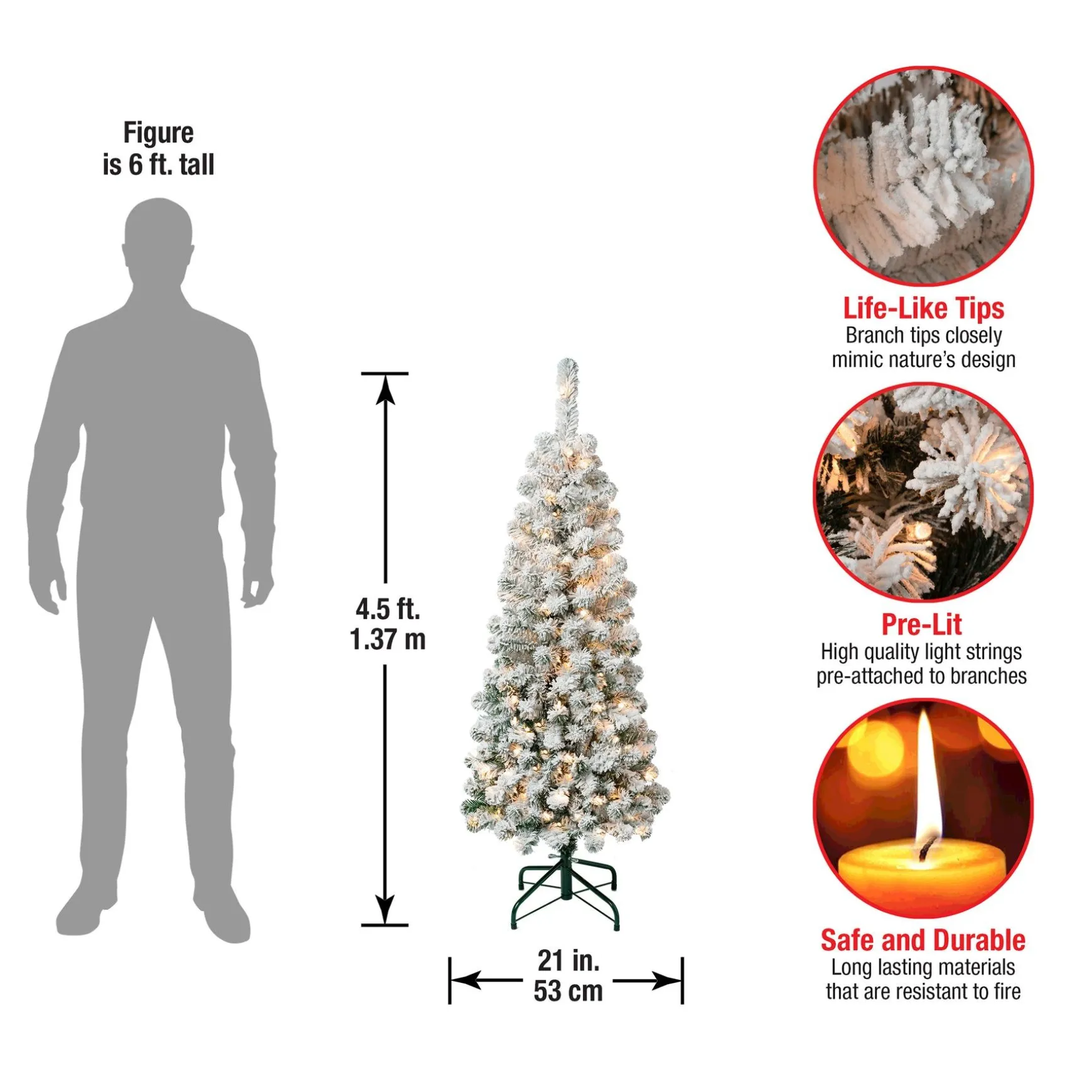 Online National Tree Company First Traditions Pre-Lit Acacia Flocked Tree Slim Christmas Tree, Clear Incandescent Lights, Plug In, 4.5 Ft