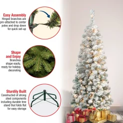 Online National Tree Company First Traditions Pre-Lit Acacia Flocked Tree Slim Christmas Tree, Clear Incandescent Lights, Plug In, 4.5 Ft