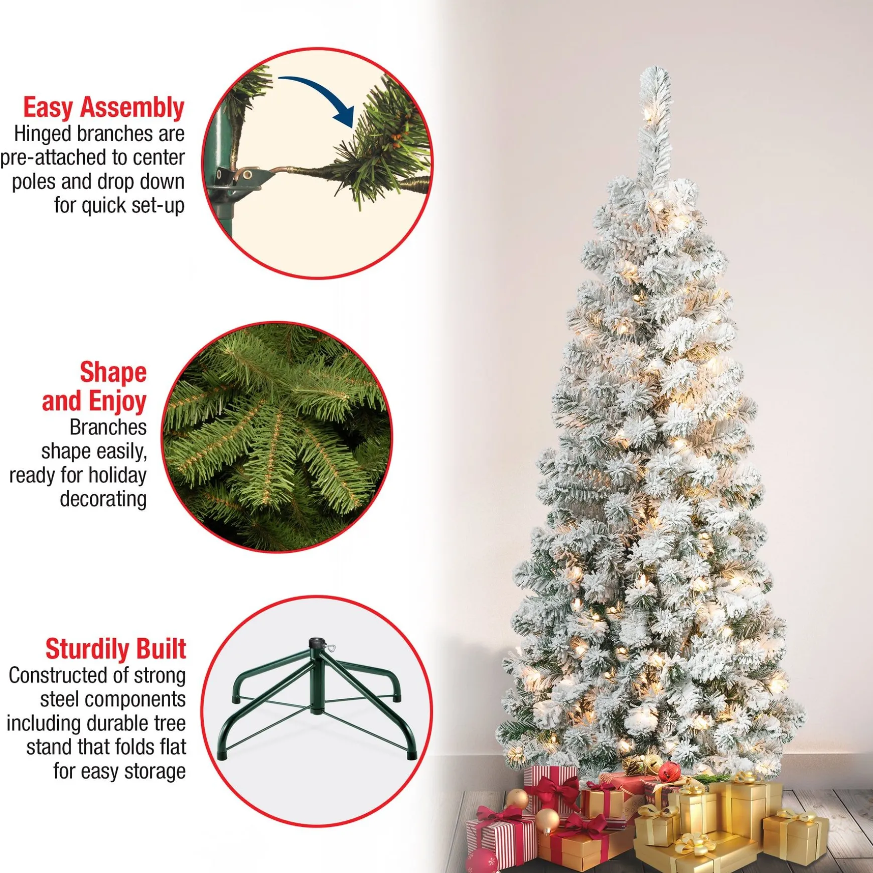 Online National Tree Company First Traditions Pre-Lit Acacia Flocked Tree Slim Christmas Tree, Clear Incandescent Lights, Plug In, 4.5 Ft