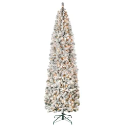 First Traditions Pre-Lit Acacia Flocked Tree Slim Christmas Tree, Clear Incandescent Lights, Plug In, 9 Ft^National Tree Company Sale