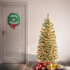 Best National Tree Company First Traditions Pre-Lit Arcadia Pine Cashmere Slim Christmas Tree, Clear Incandescent Lights, Plug In, 4.5 Ft