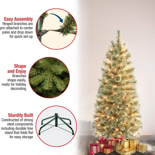 Best National Tree Company First Traditions Pre-Lit Arcadia Pine Cashmere Slim Christmas Tree, Clear Incandescent Lights, Plug In, 4.5 Ft