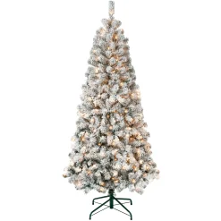 First Traditions Pre-Lit Acacia Flocked Tree Christmas Tree, Clear Incandescent Lights, Plug In, 6 Ft^National Tree Company Outlet