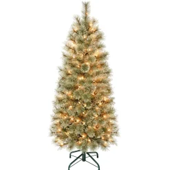 Clearance National Tree Company First Traditions Pre-Lit Arcadia Pine Cashmere Slim Christmas Tree, Clear Incandescent Lights, Plug In, 4.5 Ft