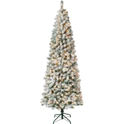 Best Sale National Tree Company First Traditions Pre-Lit Acacia Flocked Tree Medium Christmas Tree, Clear Incandescent Lights, Plug In, 7.5 Ft