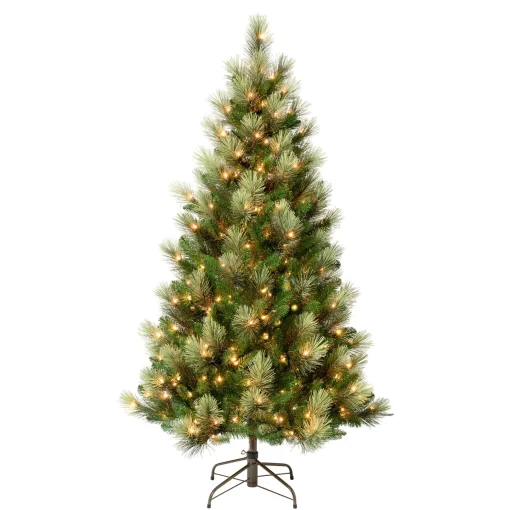 First Traditions Pre-Lit Charleston Pine Snowy Slim Christmas Tree, Clear Incandescent Lights, Plug In, 6 Ft^National Tree Company Shop