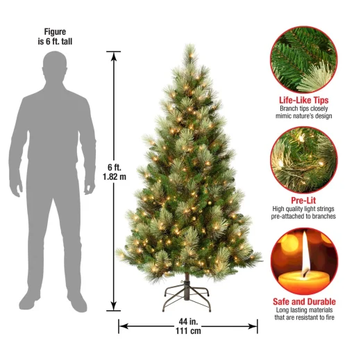 Cheap National Tree Company First Traditions Pre-Lit Charleston Pine Snowy Slim Christmas Tree, Clear Incandescent Lights, Plug In, 6 Ft