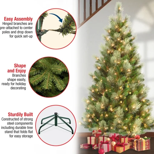 Cheap National Tree Company First Traditions Pre-Lit Charleston Pine Snowy Slim Christmas Tree, Clear Incandescent Lights, Plug In, 6 Ft