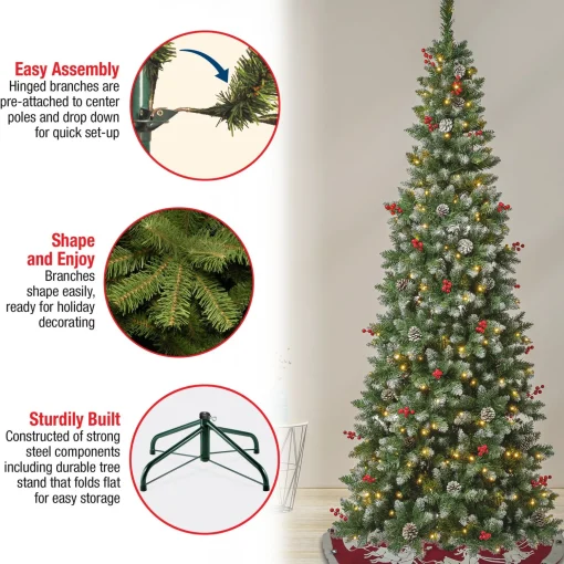 Cheap National Tree Company First Traditions Pre-Lit Cullen Slim Christmas Tree With Hinged Branches, Warm White Led Lights, Plug In, 7.5Ft
