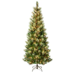 Store National Tree Company First Traditions Pre-Lit Charleston Pine Snowy Slim Christmas Tree, Clear Incandescent Lights, Plug In, 7.5 Ft