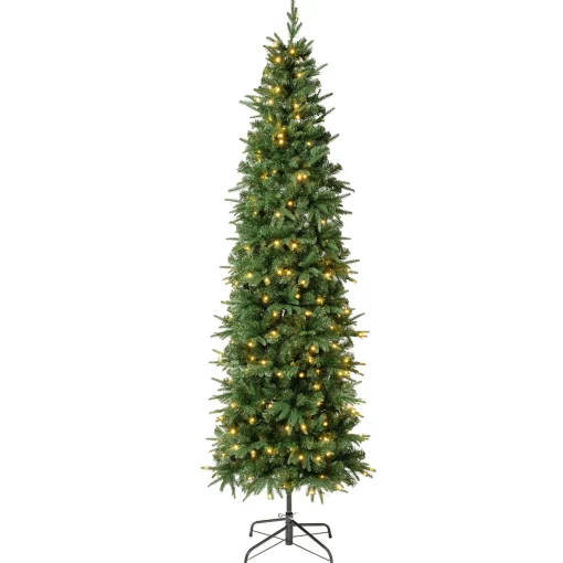 First Traditions Pre-Lit Duxbury Slim Christmas Tree With Hinged Branches, Warm White Led Lights, Plug In, 7.5 Ft^National Tree Company Shop