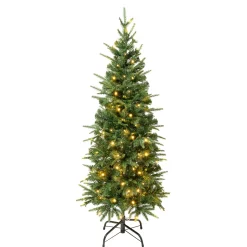 First Traditions Pre-Lit Duxbury Slim Christmas Tree With Hinged Branches, Warm White Led Lights, Plug In, 4.5 Ft^National Tree Company Shop