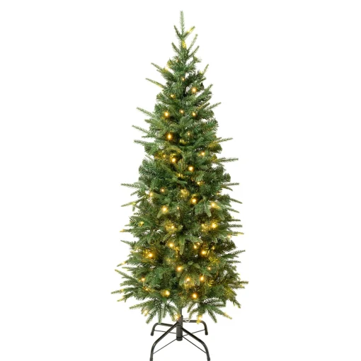 First Traditions Pre-Lit Duxbury Slim Christmas Tree With Hinged Branches, Warm White Led Lights, Plug In, 4.5 Ft^National Tree Company Shop