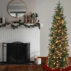 Best National Tree Company First Traditions Pre-Lit Duxbury Slim Christmas Tree With Hinged Branches, Warm White Led Lights, Plug In, 6 Ft