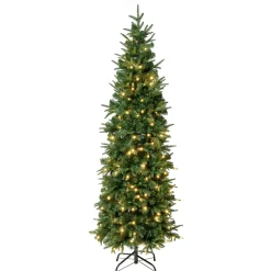 First Traditions Pre-Lit Duxbury Slim Christmas Tree With Hinged Branches, Warm White Led Lights, Plug In, 6 Ft^National Tree Company Clearance