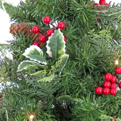 New National Tree Company First Traditions Pre-Lit Mini Christmas Tree With Holly Leaves, Red Berries And Pinecones, Warm White Led Lights, Battery Operated, 24 In