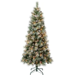 Sale National Tree Company First Traditions Pre-Lit Perry Hard Needle Christmas Tree, Clear Incandescent Lights, Plug In, 6 Ft