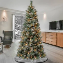 Sale National Tree Company First Traditions Pre-Lit Perry Hard Needle Christmas Tree, Clear Incandescent Lights, Plug In, 6 Ft