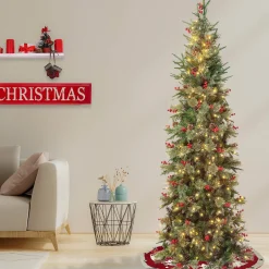 Flash Sale National Tree Company First Traditions Pre-Lit Virginia Blue Pine Slim Christmas Tree With Hinged Branches, Warm White Led Lights, Plug In, 7.5 Ft