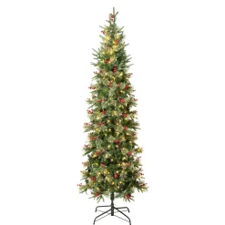 Best Sale National Tree Company First Traditions Pre-Lit Virginia Blue Pine Slim Christmas Tree With Hinged Branches, Warm White Led Lights, Plug In, 7.5 Ft