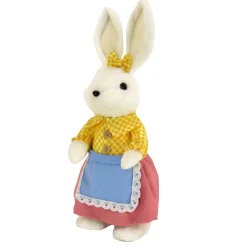 Cheap National Tree Company Fluffy Female Bunny Table Decoration, Soft Straw Fibers With Foam Base, Dressed In Buttoned Shirt, Apron Skirt, Basket, Easter Collection, 14 Inches